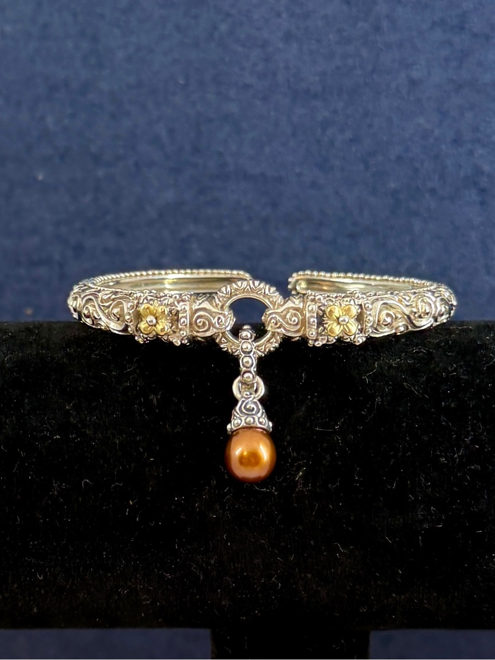 BARBARA BIXBY Sterling Silver 18K Yellow Gold Copper Pearl Charm Bracelet; SMALL